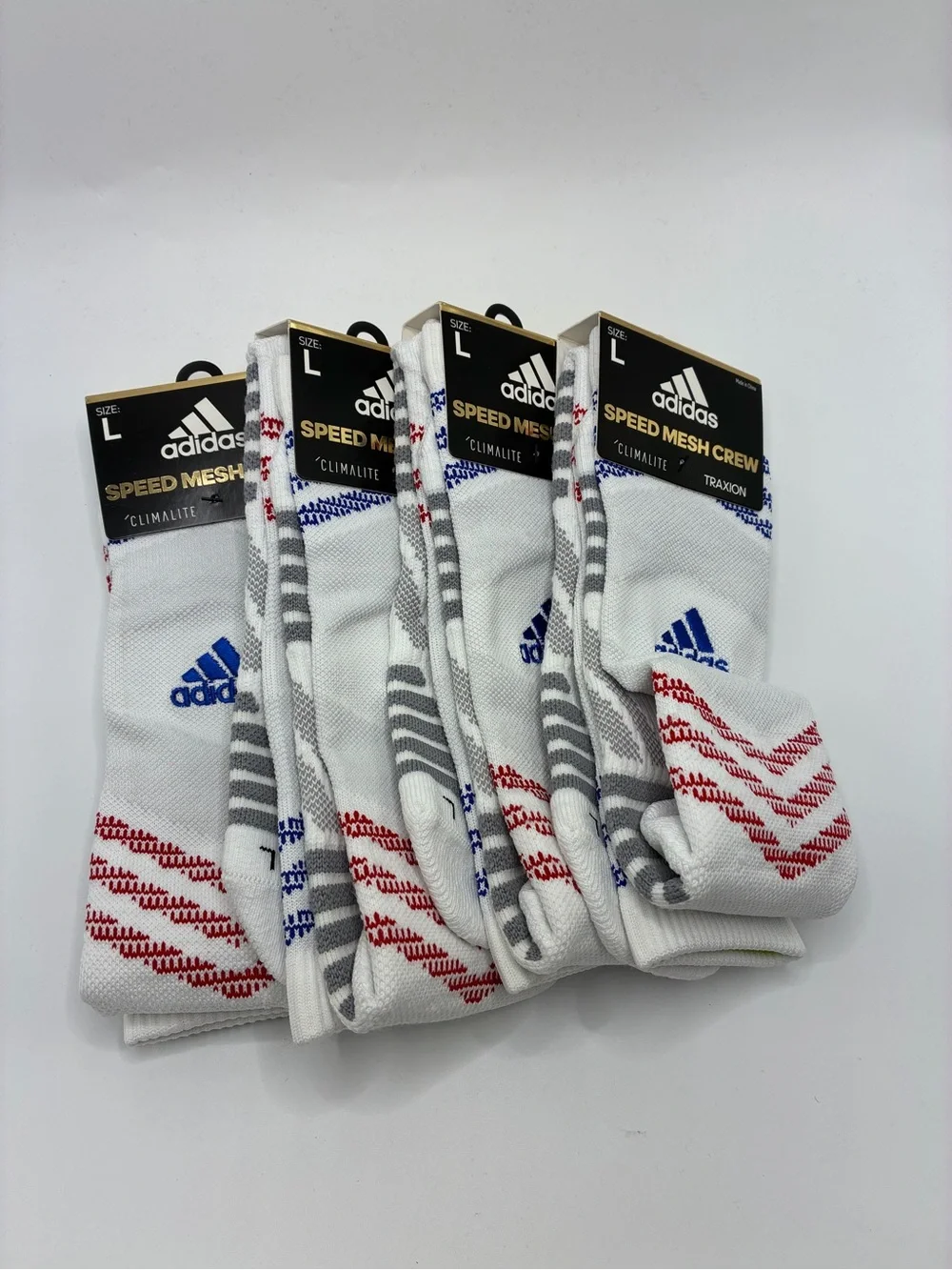 Adidas 5 Star 4pack Speed Mesh Traxion Crew Socks Fabric Size L 9.5-12